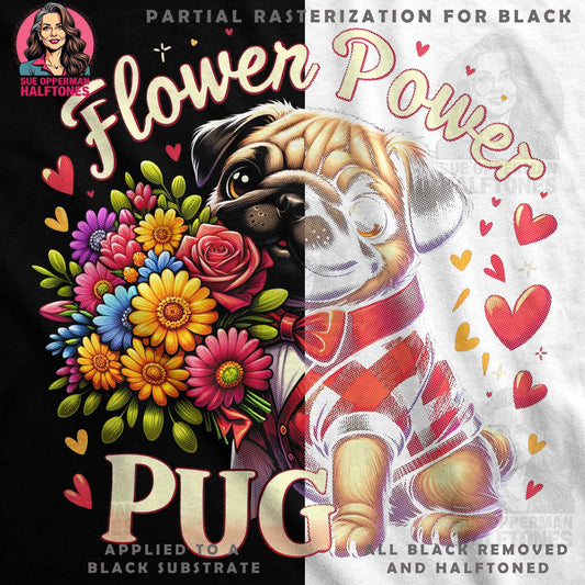 Flower Power Pug Halftone T-Shirt Design - halftone PNG for T-shirts – Sue Opperman Halftones