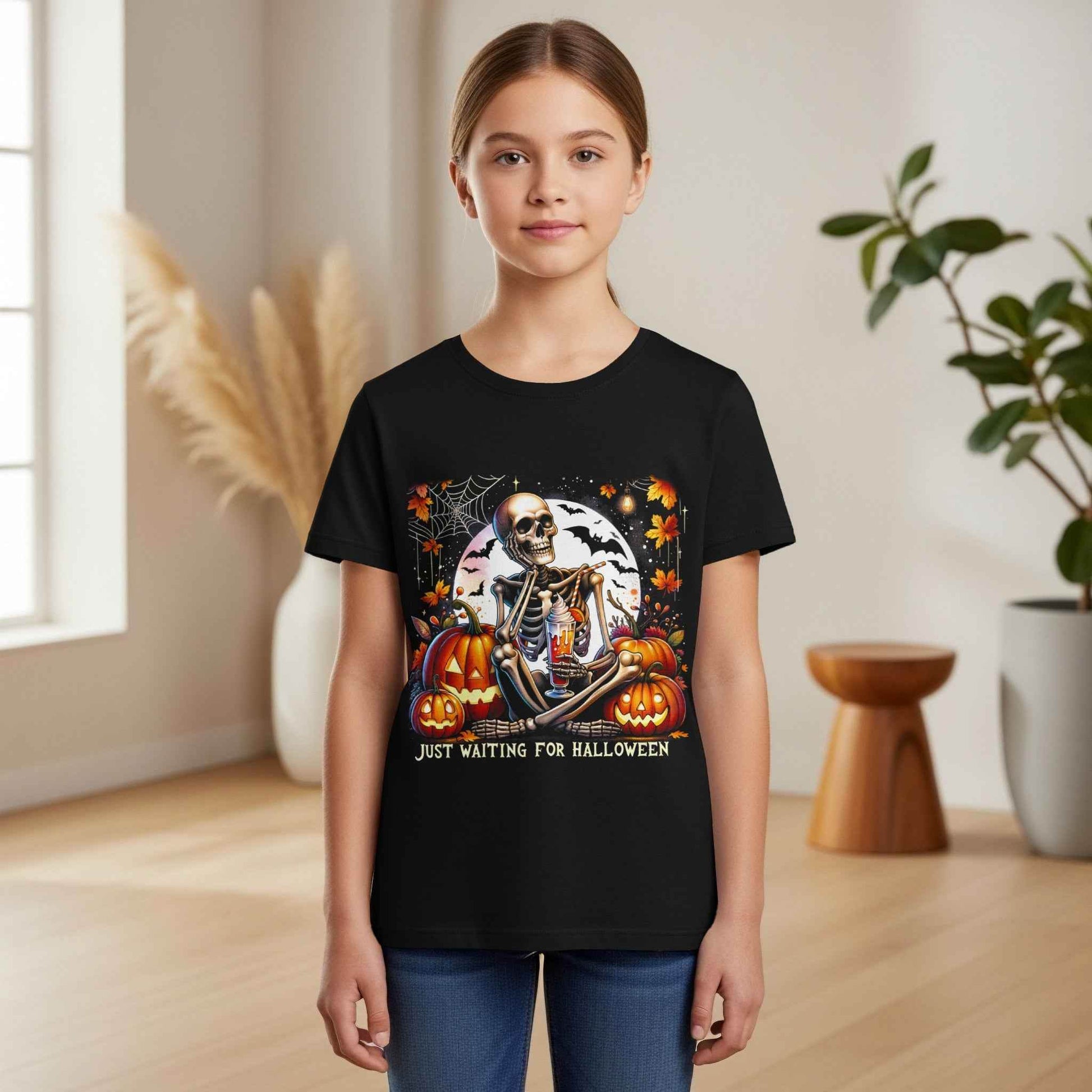 Halloween Skeleton Pumpkin Beverage Digital Halftoned T-Shirt Design - halftone PNG for T-shirts – Sue Opperman Halftones