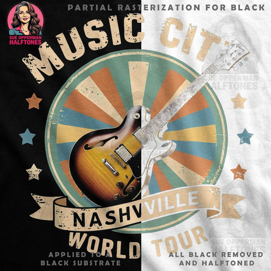 Music City Nashville Guitar Halftoned T-Shirt Design - halftone PNG for T-shirts – Sue Opperman Halftones