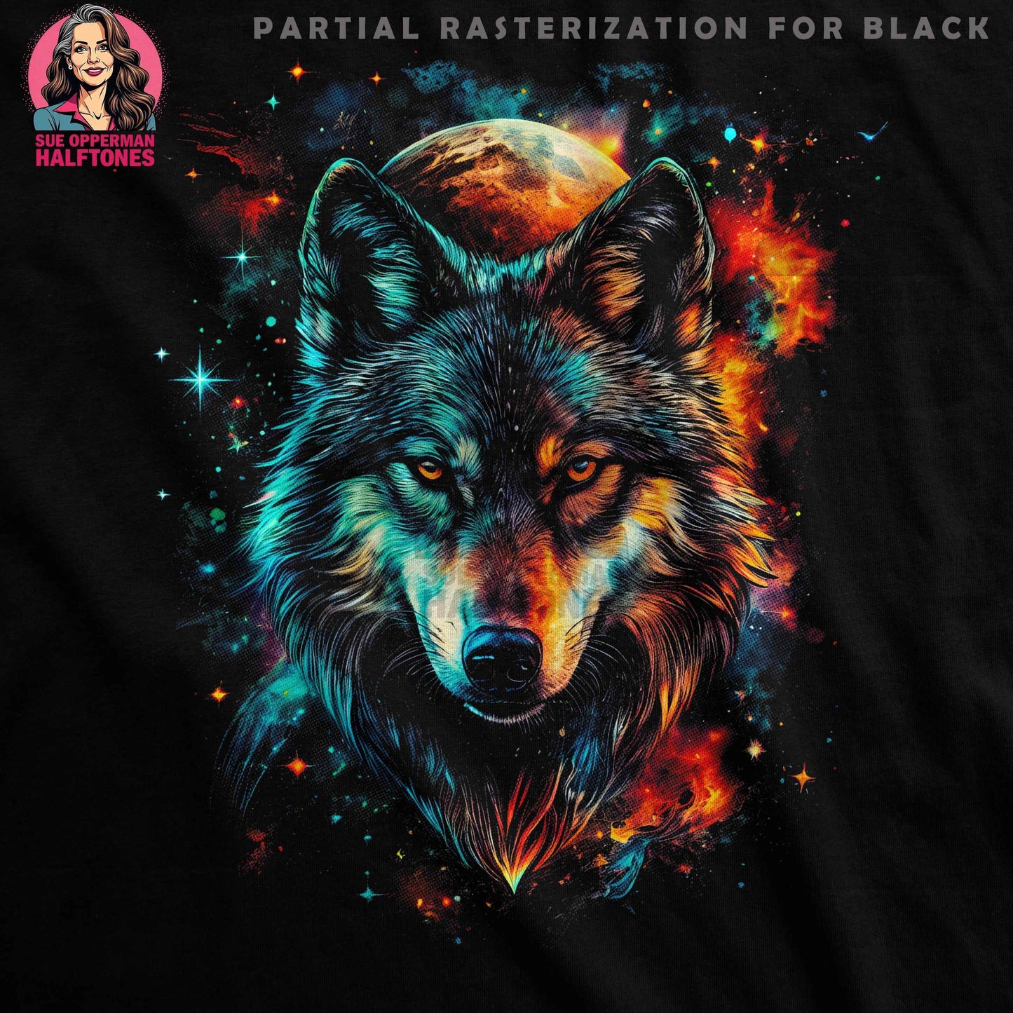 Colorful Wolf Head Halftone T-Shirt Design - halftone PNG for T-shirts – Sue Opperman Halftones