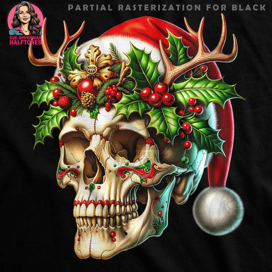 Christmas Skull Santa Halftone Skull Halftoned T-Shirt Designs - halftone PNG for T-shirts – Sue Opperman Halftones