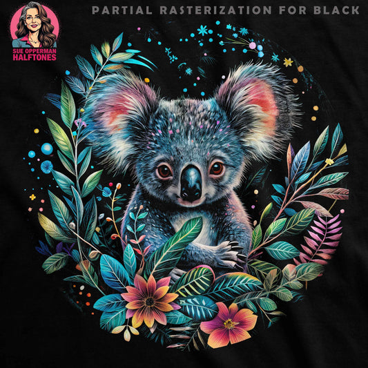 Koala Bear With Floral Wreath Halftone T-Shirt Design - halftone PNG for T-shirts – Sue Opperman Halftones