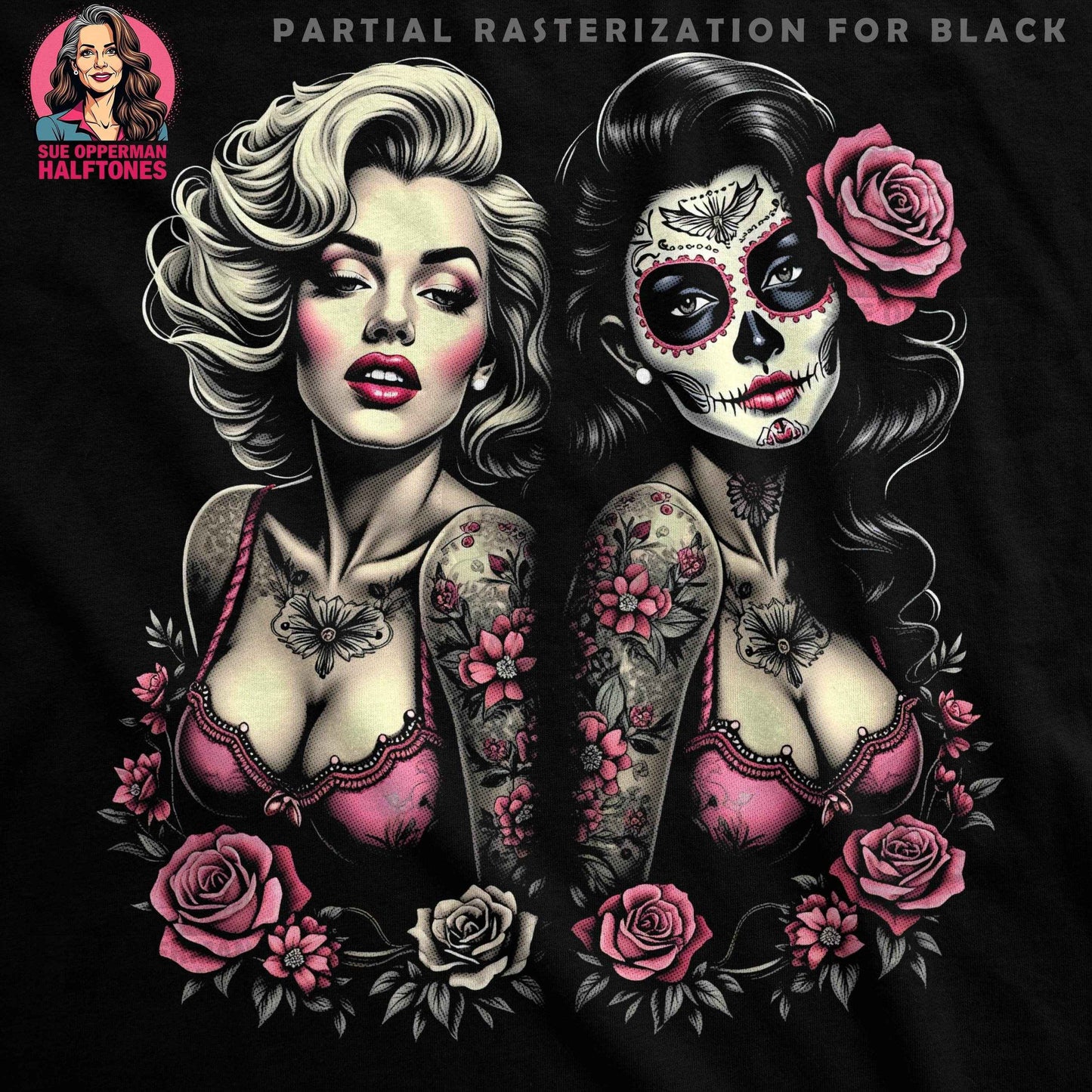 Marilyn Monroe Sugar Skull Portrait Halftone T-Shirt Design - halftone PNG for T-shirts – Sue Opperman Halftones
