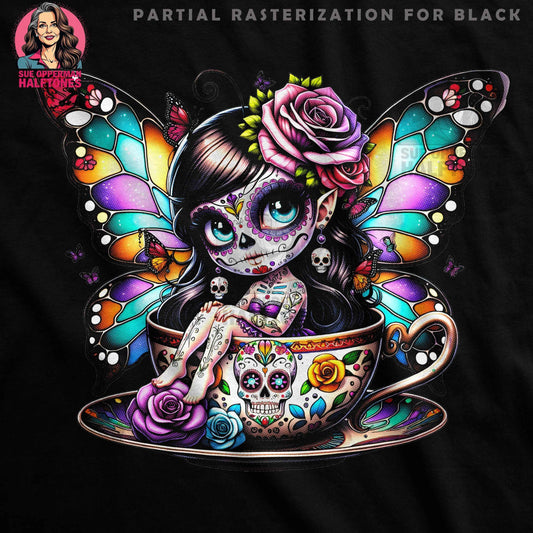 Whimsical Fairy in Cup Digital Halftone T-Shirt Design - halftone PNG for T-shirts – Sue Opperman Halftones
