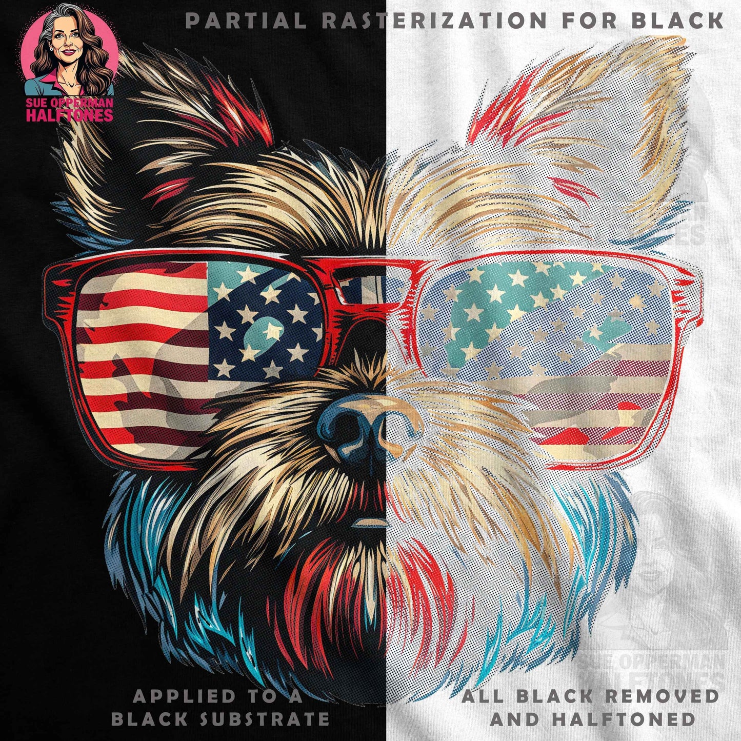 Patriotic Dog with American Flag Halftone T-Shirt Design - halftone PNG for T-shirts – Sue Opperman Halftones