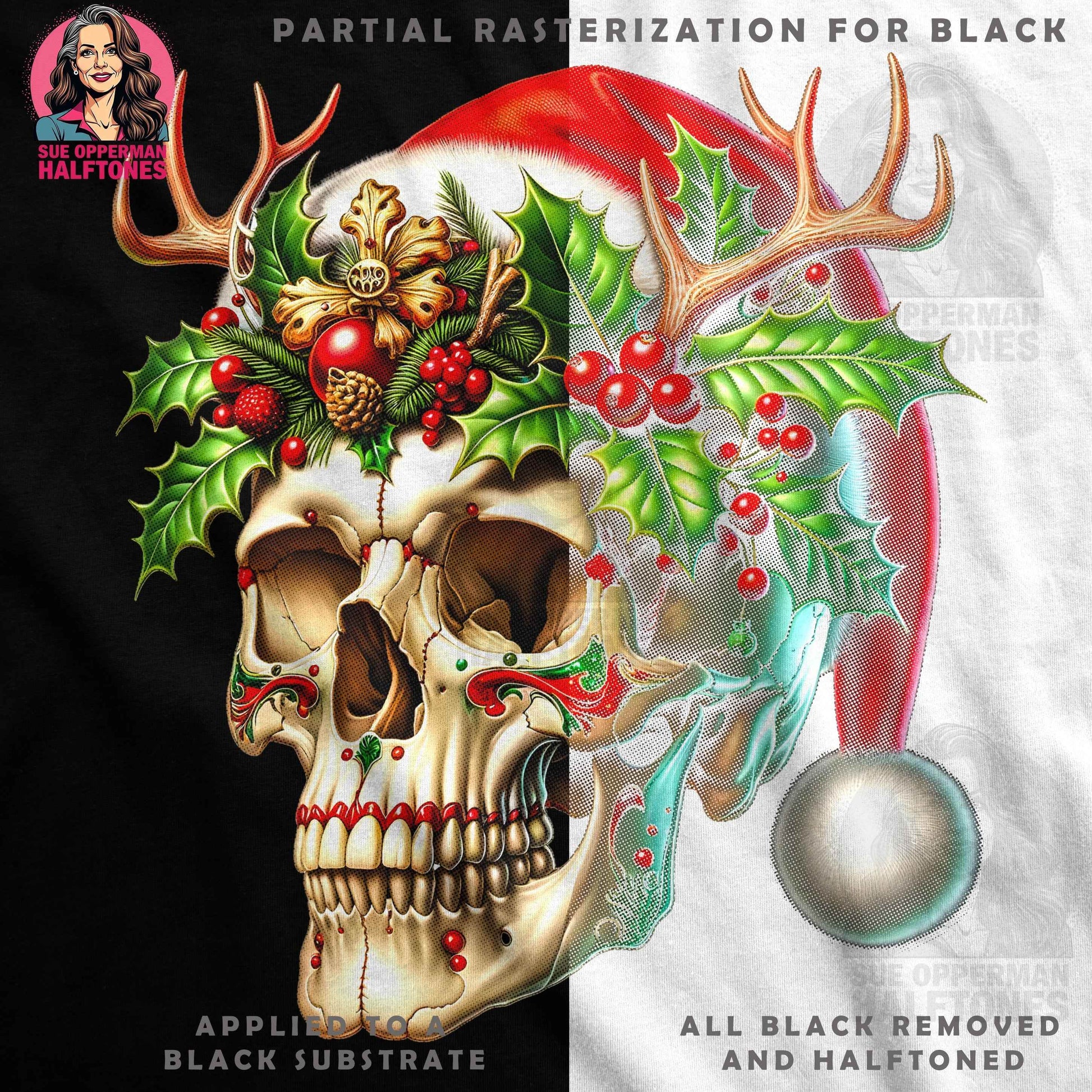 Christmas Skull Santa Halftone Skull Halftoned T-Shirt Designs - halftone PNG for T-shirts – Sue Opperman Halftones