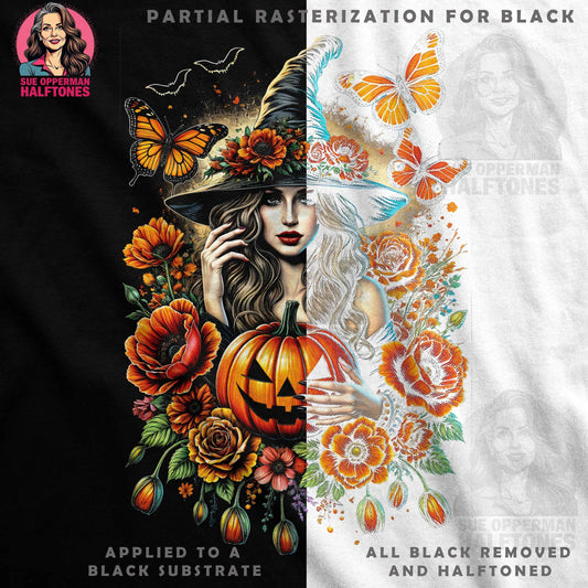 Autumn Witch with Pumpkin Halftone T-Shirt Design Digital - halftone PNG for T-shirts – Sue Opperman Halftones