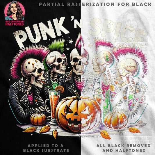 Halloween Punk Skeletons With Pumpkins Digital Halftoned T-Shirt Design - halftone PNG for T-shirts – Sue Opperman Halftones