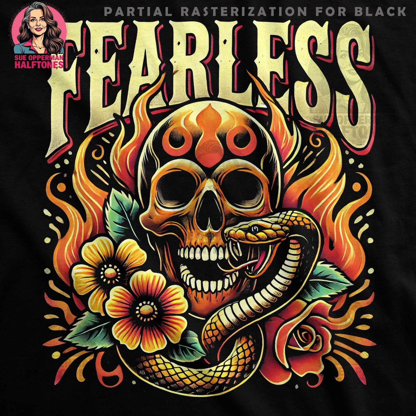Fearless Skull With Snake Halftone T-Shirt Design - halftone PNG for T-shirts – Sue Opperman Halftones