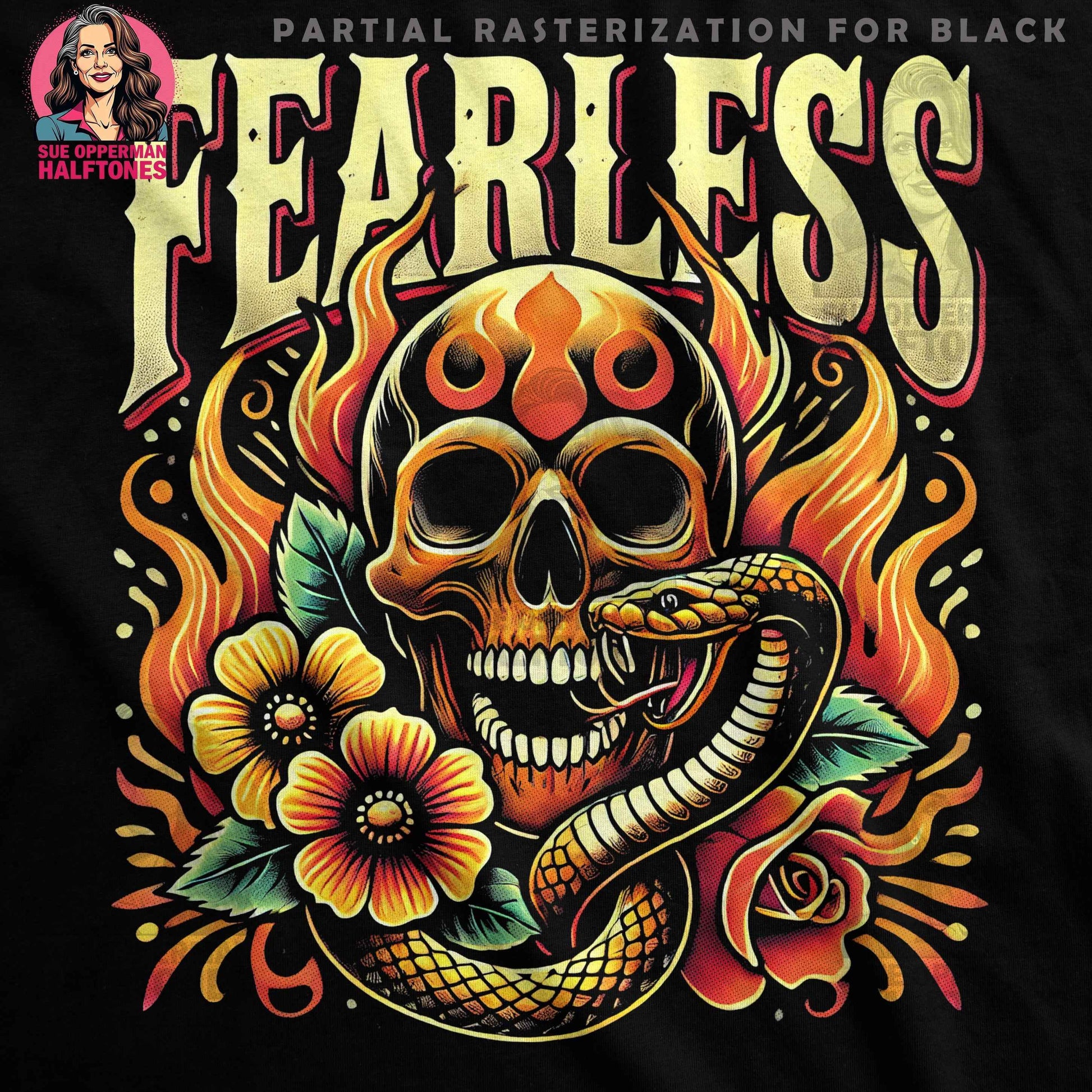 Fearless Skull With Snake Halftone T-Shirt Design - halftone PNG for T-shirts – Sue Opperman Halftones