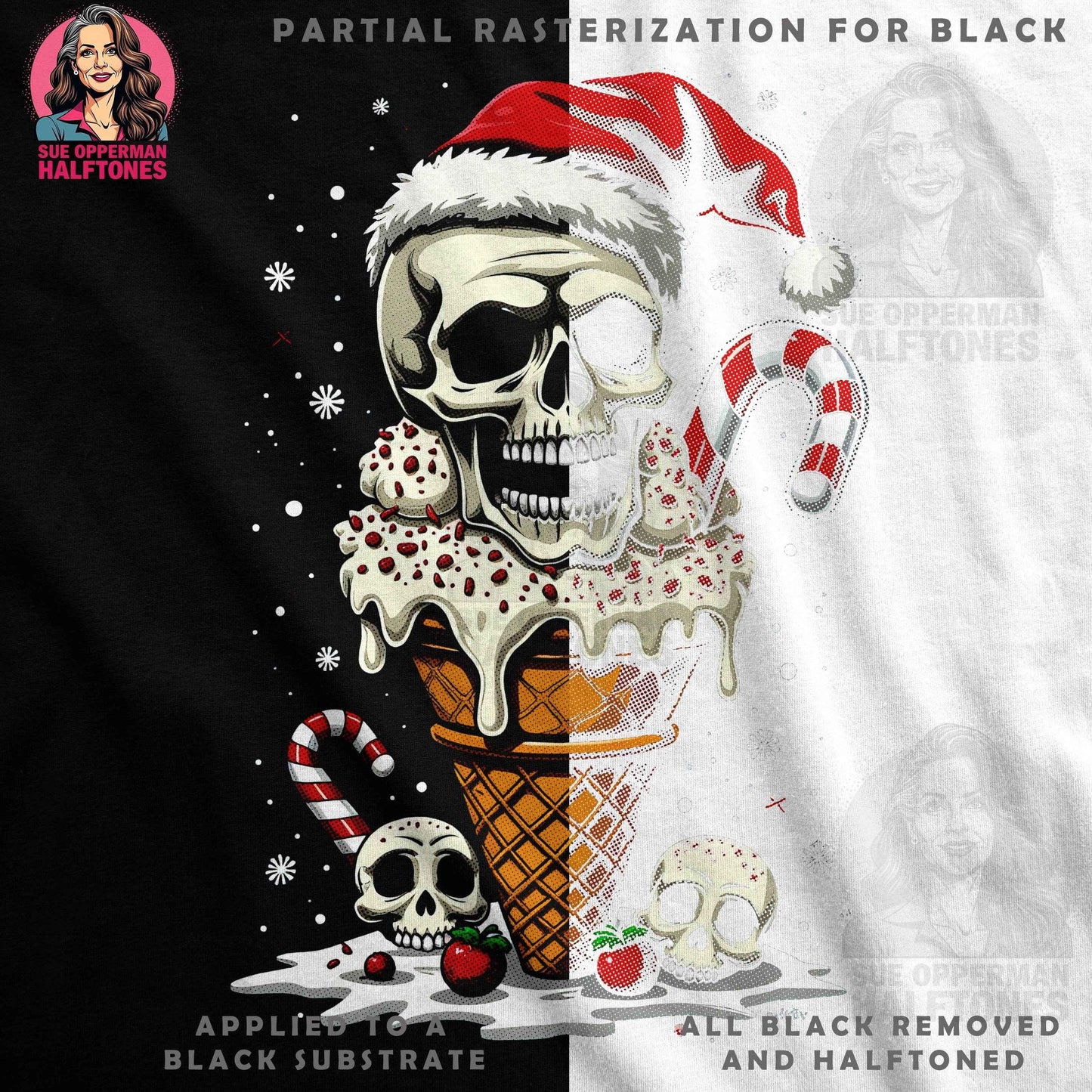 Christmas Skull Dessert Halftone T-Shirt Design - halftone PNG for T-shirts – Sue Opperman Halftones