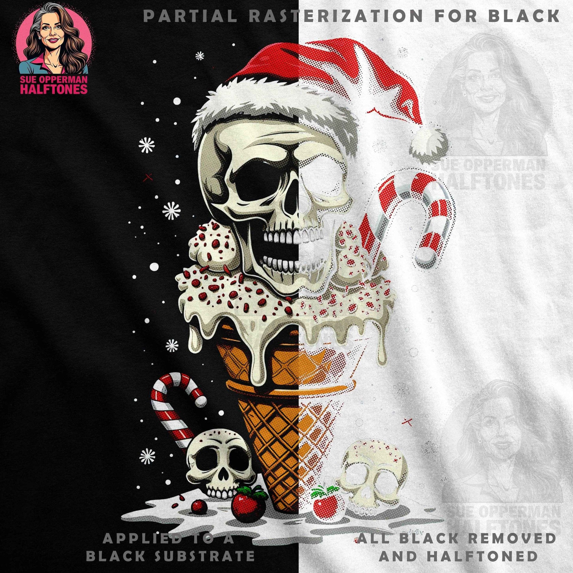 Christmas Skull Dessert Halftone T-Shirt Design - halftone PNG for T-shirts – Sue Opperman Halftones