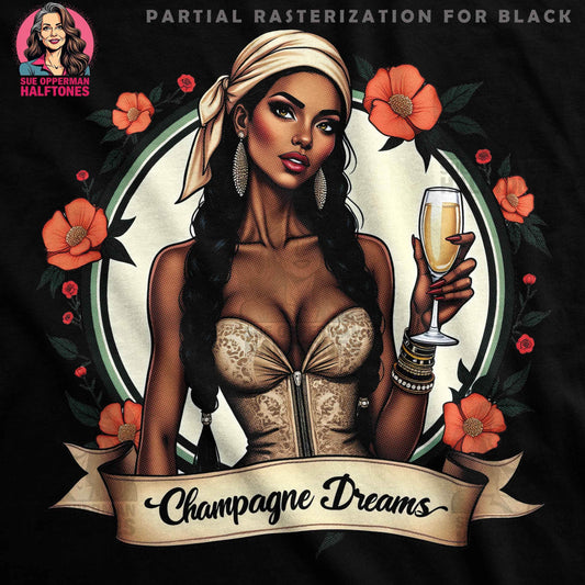 Glamour Champagne Dreams Halftone T-Shirt Design - halftone PNG for T-shirts – Sue Opperman Halftones