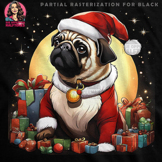 Christmas Pug Santa with Gifts Halftoned T-Shirt Design - halftone PNG for T-shirts – Sue Opperman Halftones