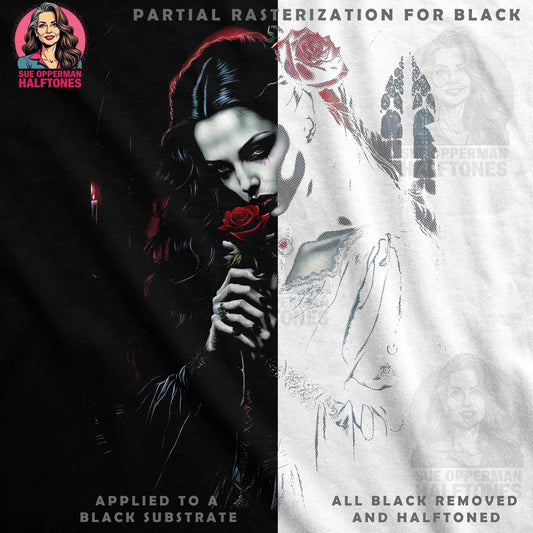 Gothic Lady with Rose Floral Halftone T-Shirt Design - halftone PNG for T-shirts – Sue Opperman Halftones