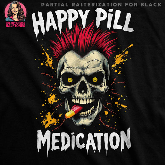 Happy Pill Skull Medication Halftone T-Shirt Design - halftone PNG for T-shirts – Sue Opperman Halftones