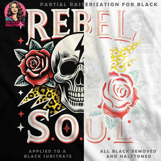 Rebel Soul Skull Roses Leopard Digital Halftone T-Shirt Design - halftone PNG for T-shirts – Sue Opperman Halftones