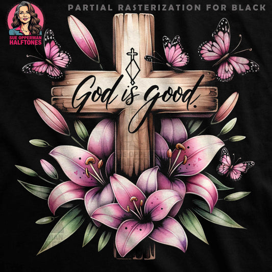 God Is Good Floral Cross Halftone T-Shirt Design - halftone PNG for T-shirts – Sue Opperman Halftones