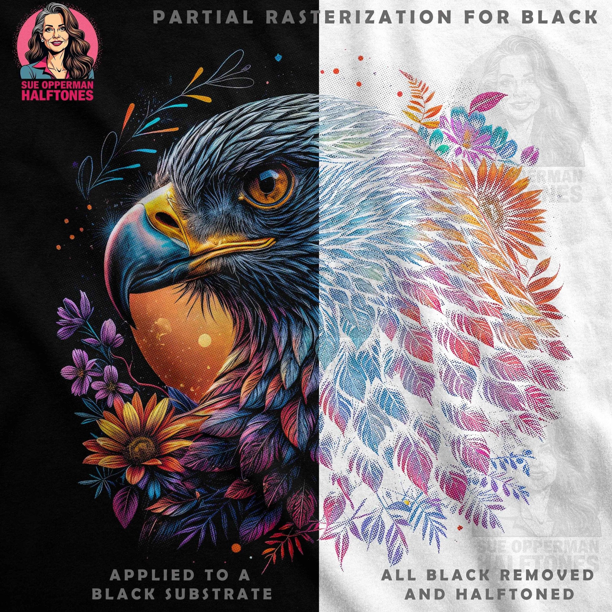 Floral Eagle Halftone T-Shirt Design Digital - halftone PNG for T-shirts – Sue Opperman Halftones