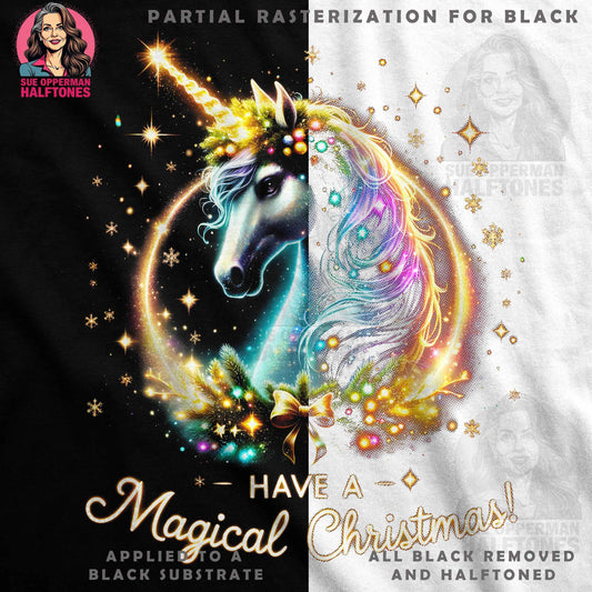 Christmas Unicorn With A Magical Wish Digital Halftone T-Shirt Design - halftone PNG for T-shirts – Sue Opperman Halftones
