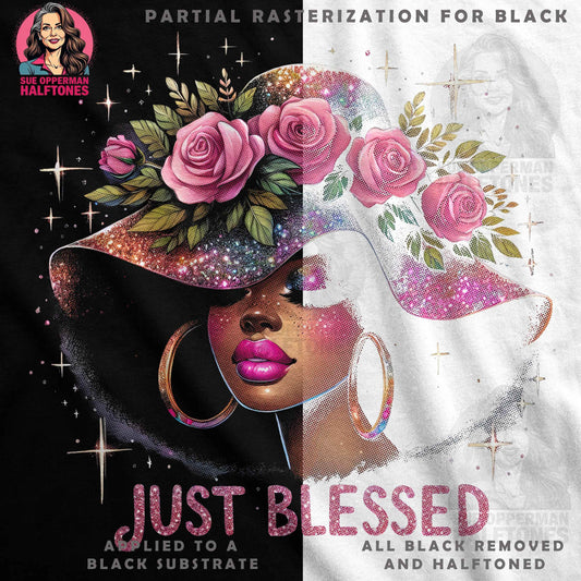 Just Blessed Woman With Roses Digital Halftone T-Shirt Design - halftone PNG for T-shirts – Sue Opperman Halftones