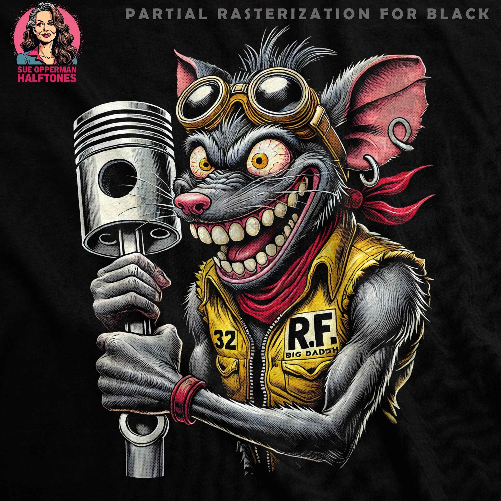 Animals Rat Biker With Piston Engine Halftone T-Shirt Design - halftone PNG for T-shirts – Sue Opperman Halftones