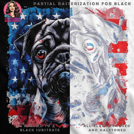 Patriotic Pug Dog with USA Flag Halftoned T-Shirt Design - halftone PNG for T-shirts – Sue Opperman Halftones