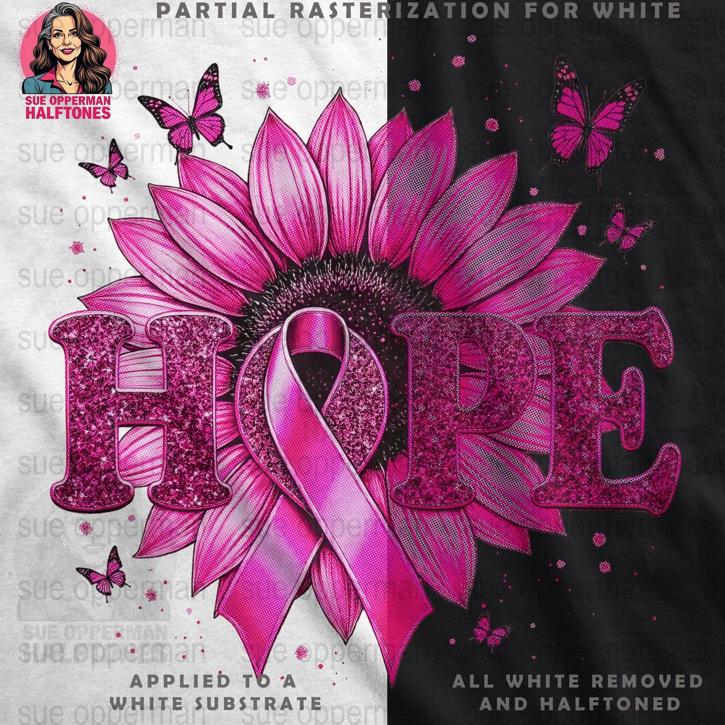 Breast Cancer Awareness Hope Universal Print Bundle Digital - halftone PNG for T-shirts – Sue Opperman Halftones