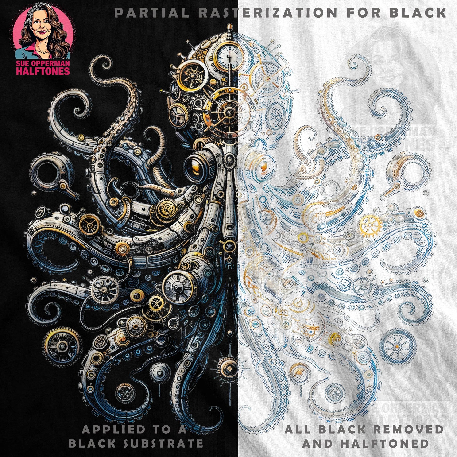 Steampunk Octopus Halftone T-Shirt Design - halftone PNG for T-shirts – Sue Opperman Halftones