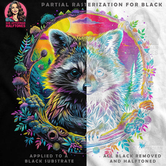 Raccoon Surrounded with Plants Digital halftone T-shirt Design - halftone PNG for T-shirts – Sue Opperman Halftones