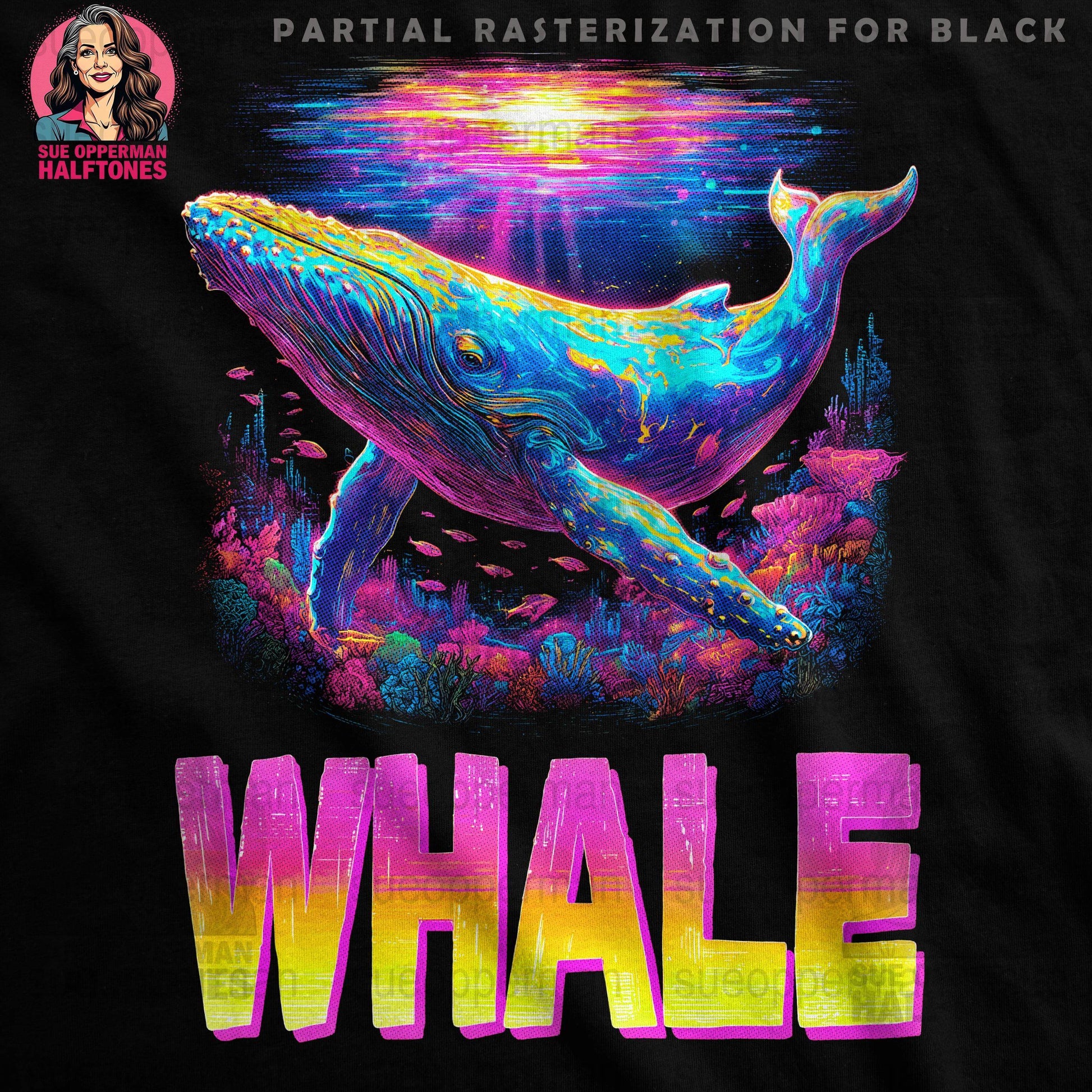 Whale Halftone T-Shirt Design Digital - halftone PNG for T-shirts – Sue Opperman Halftones