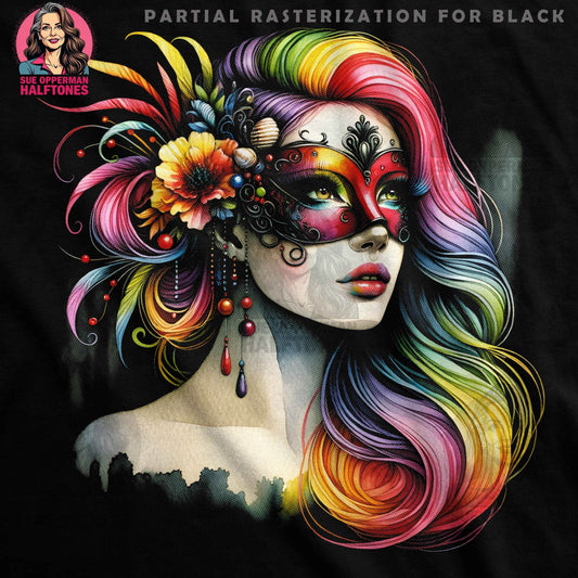 Glamour Woman with Mask Halftone T-Shirt Design - halftone PNG for T-shirts – Sue Opperman Halftones