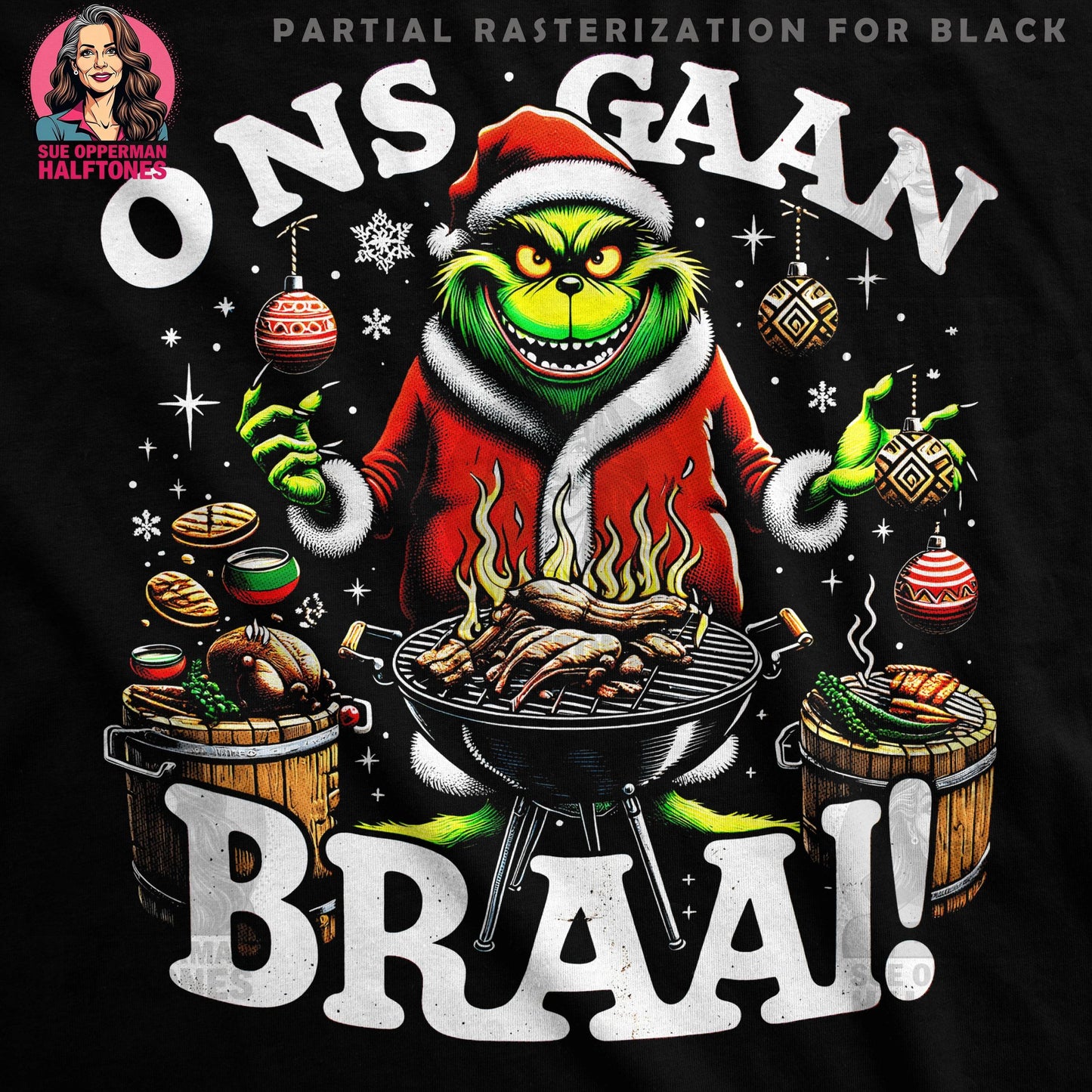 Grinch Braai Christmas Party Halftone T-Shirt Design - halftone PNG for T-shirts – Sue Opperman Halftones