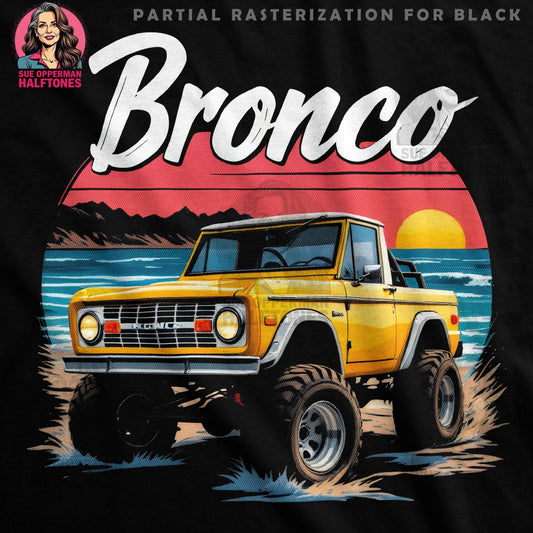 Bronco Beach Scene Premium Halftoned T-Shirt Design - halftone PNG for T-shirts – Sue Opperman Halftones