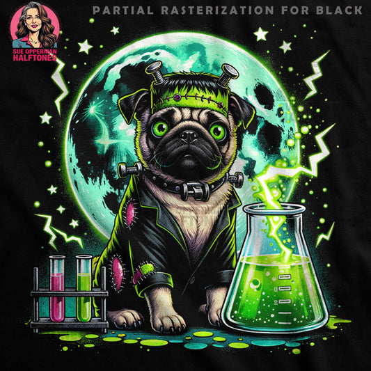 Halloween Frankenstein Pug Dog Monster Halftoned T-Shirt Design - halftone PNG for T-shirts – Sue Opperman Halftones