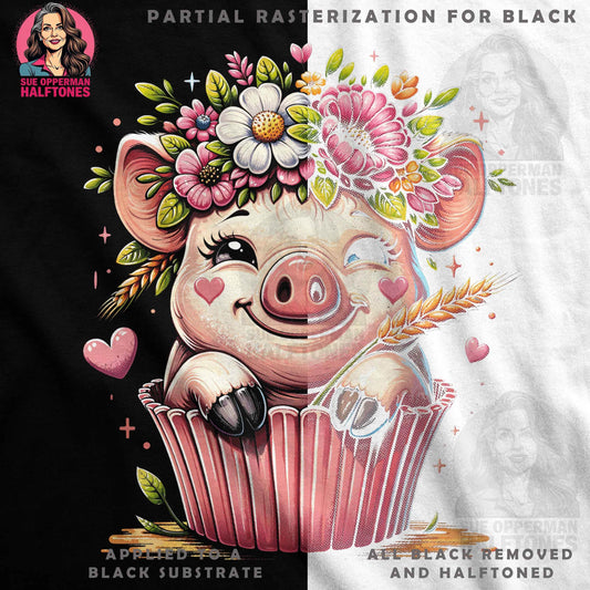 Whimsical Pig With Flowers Crown Halftoned T-Shirt Design - halftone PNG for T-shirts – Sue Opperman Halftones