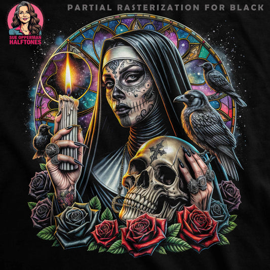 Sugar Skull Nun Saint Halftone T-Shirt Design Digital - halftone PNG for T-shirts – Sue Opperman Halftones