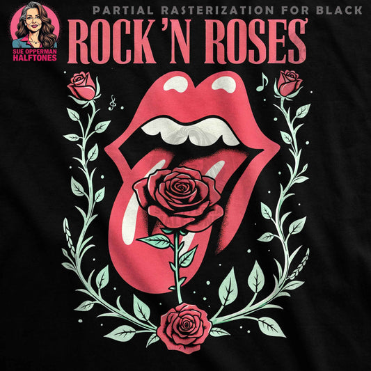 Rock N Roses Lips And Flowers Halftoned T-Shirt Design - halftone PNG for T-shirts – Sue Opperman Halftones