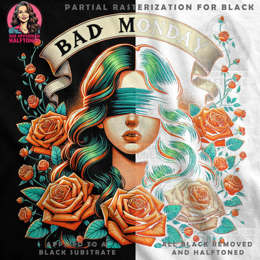 Bad Monday Woman Roses Halftone Digital halftoned T-Shirt Design - halftone PNG for T-shirts – Sue Opperman Halftones