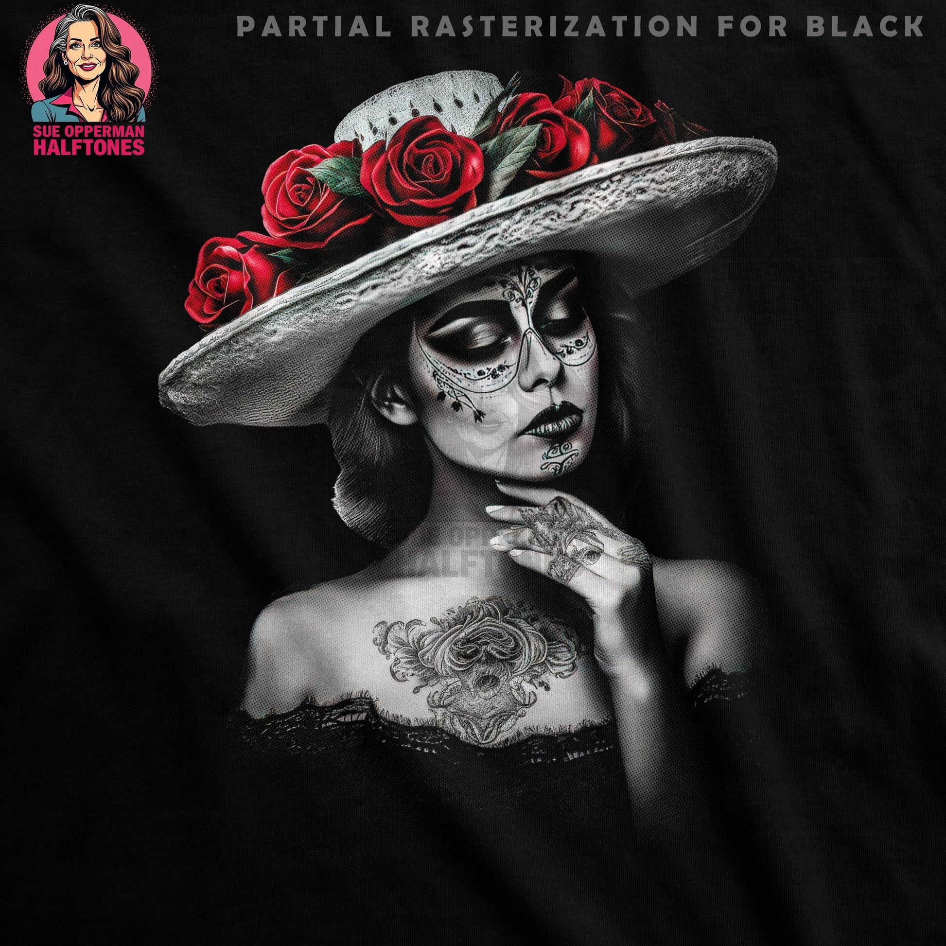 Glamour Lady with Roses Halftone T-Shirt Design - halftone PNG for T-shirts – Sue Opperman Halftones