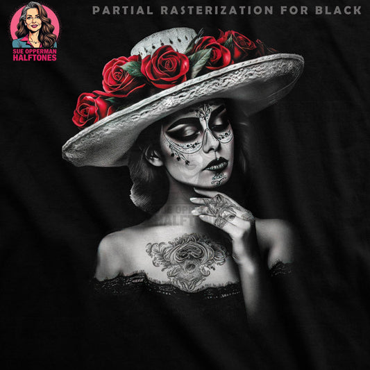 Glamour Lady with Roses Halftone T-Shirt Design - halftone PNG for T-shirts – Sue Opperman Halftones