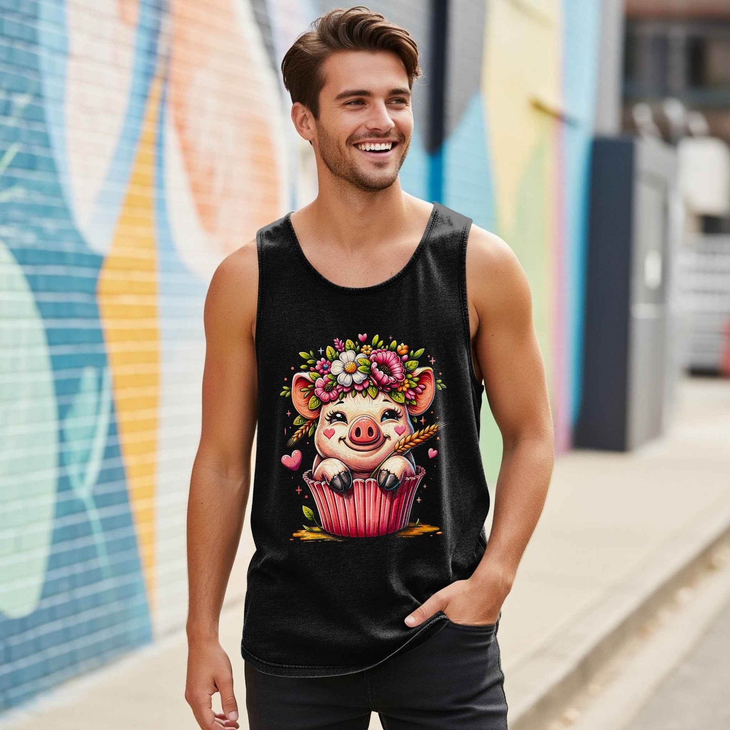 Whimsical Pig With Flowers Crown Halftoned T-Shirt Design - halftone PNG for T-shirts – Sue Opperman Halftones