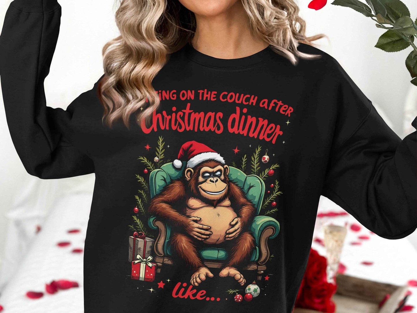 Christmas Dinner Monkey Sitting on Couch Halftone T-Shirt Design - halftone PNG for T-shirts – Sue Opperman Halftones