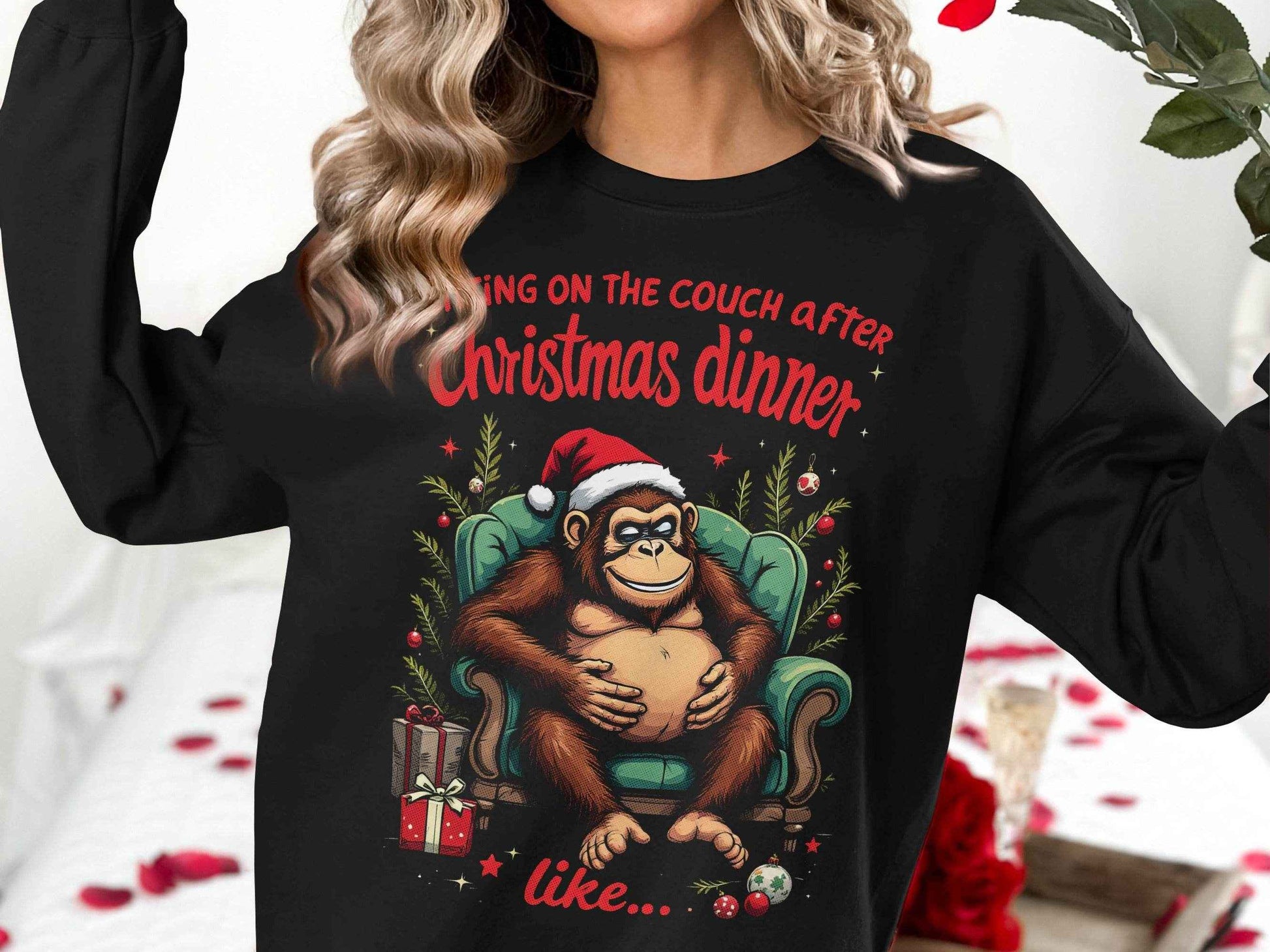 Christmas Dinner Monkey Sitting on Couch Halftone T-Shirt Design - halftone PNG for T-shirts – Sue Opperman Halftones
