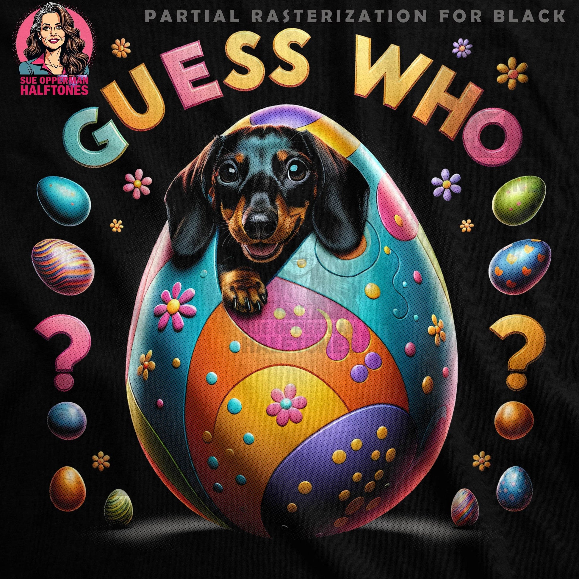 Easter Dachshund Guess Who Egg Halftone T-Shirt Design - halftone PNG for T-shirts – Sue Opperman Halftones