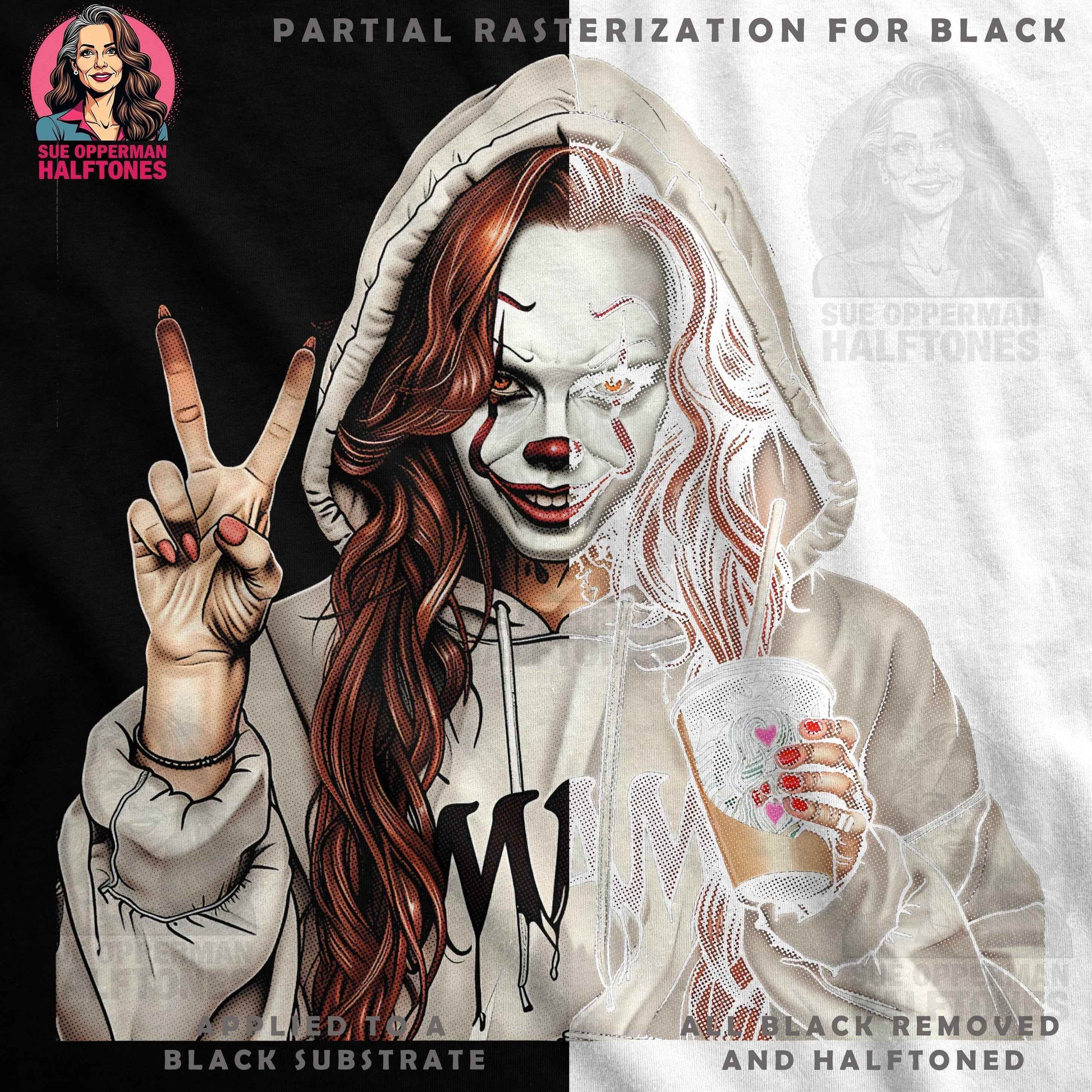 Pennywise Inspired Clown Girl Halftone T-Shirt Design - halftone PNG for T-shirts – Sue Opperman Halftones