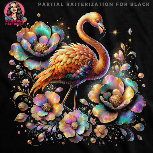 Flamingo with Floral Accents Halftone T-Shirt Design - halftone PNG for T-shirts – Sue Opperman Halftones