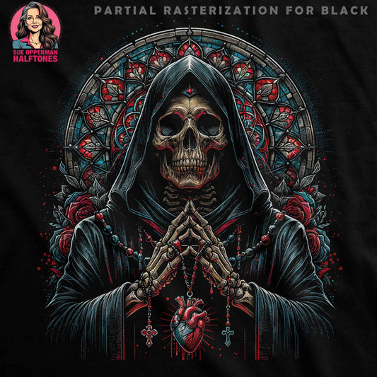 Gothic Skull with Heart Roses Halftoned T-Shirt Design - halftone PNG for T-shirts – Sue Opperman Halftones