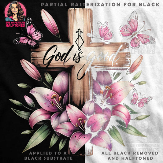 God Is Good Floral Cross Halftone T-Shirt Design - halftone PNG for T-shirts – Sue Opperman Halftones