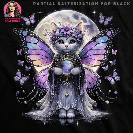 Whimsical Cat Fairy Halftone T-Shirt Design - halftone PNG for T-shirts – Sue Opperman Halftones